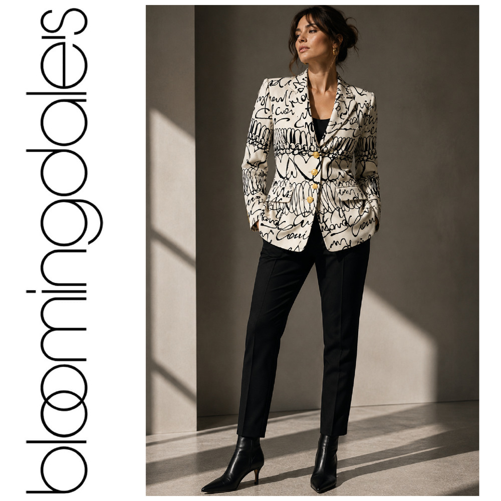 Vtg 80s Bloomingdales Petites Sz 2 Silk Graffiti Scribble Blazer Gold Buttons